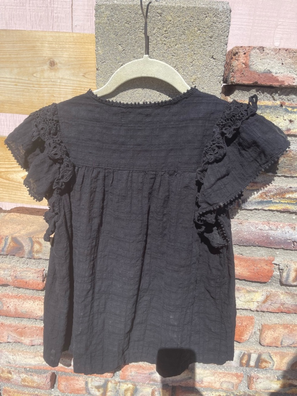 Max Studio Black Crochet-Trim Short Sleeve Blouse - Picture 2 of 7